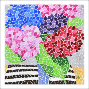 hortensia dans un vase bleu